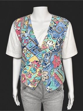 VTG Paquette byer California Vintage Abstract Print Layered Top Blouse Medium